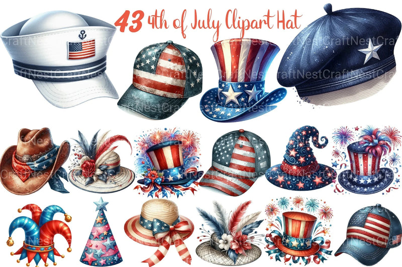 4th of July USA Patriotic Hat Clipart Bundle - CraftNest - Digital Crafting and Art