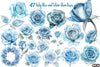 Baby Blue & Silver Glam Roses Clipart Bundle