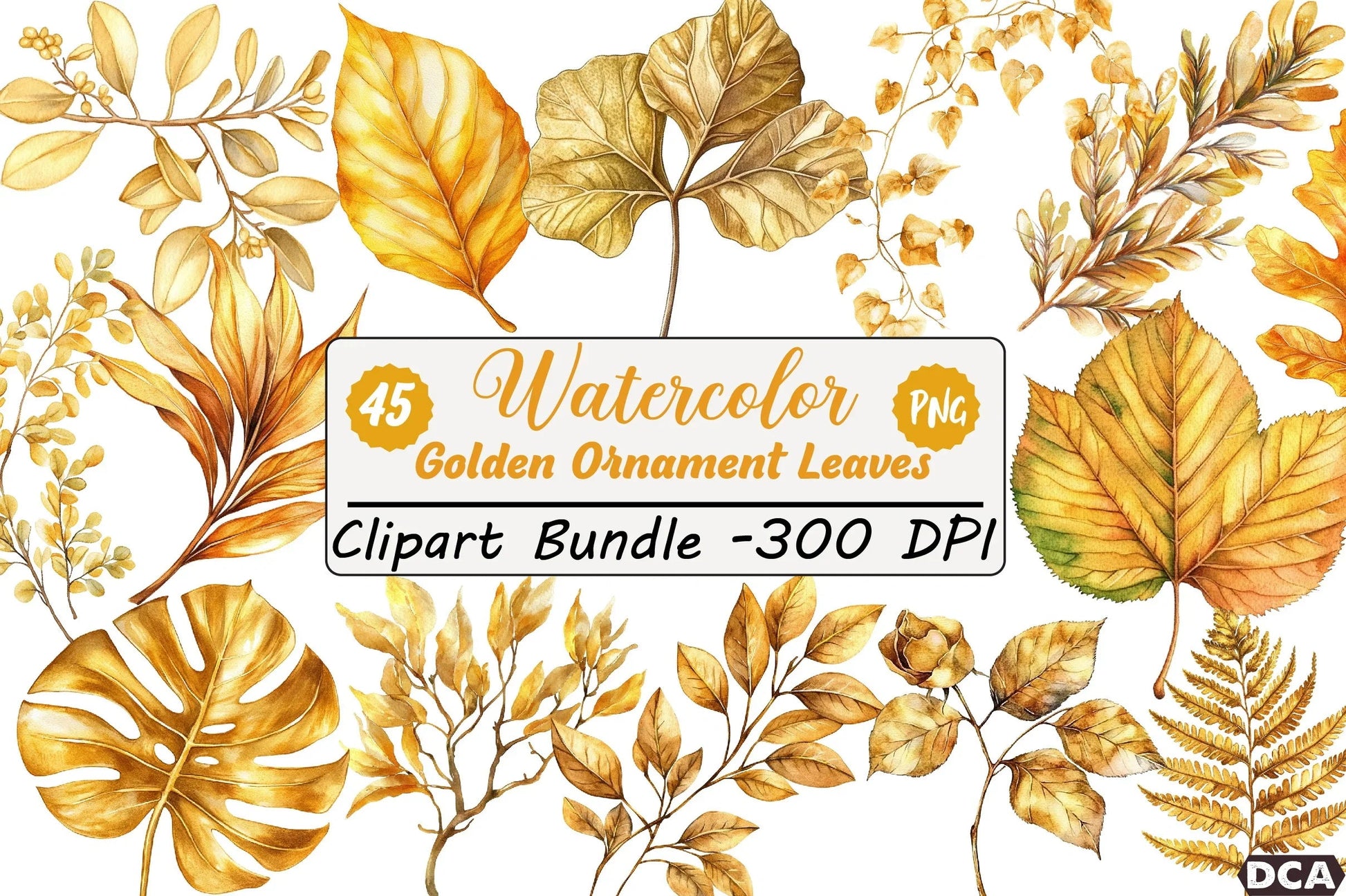 Golden Ornament Leaves Clipart Bundle - CraftNest - Digital Crafting and Art