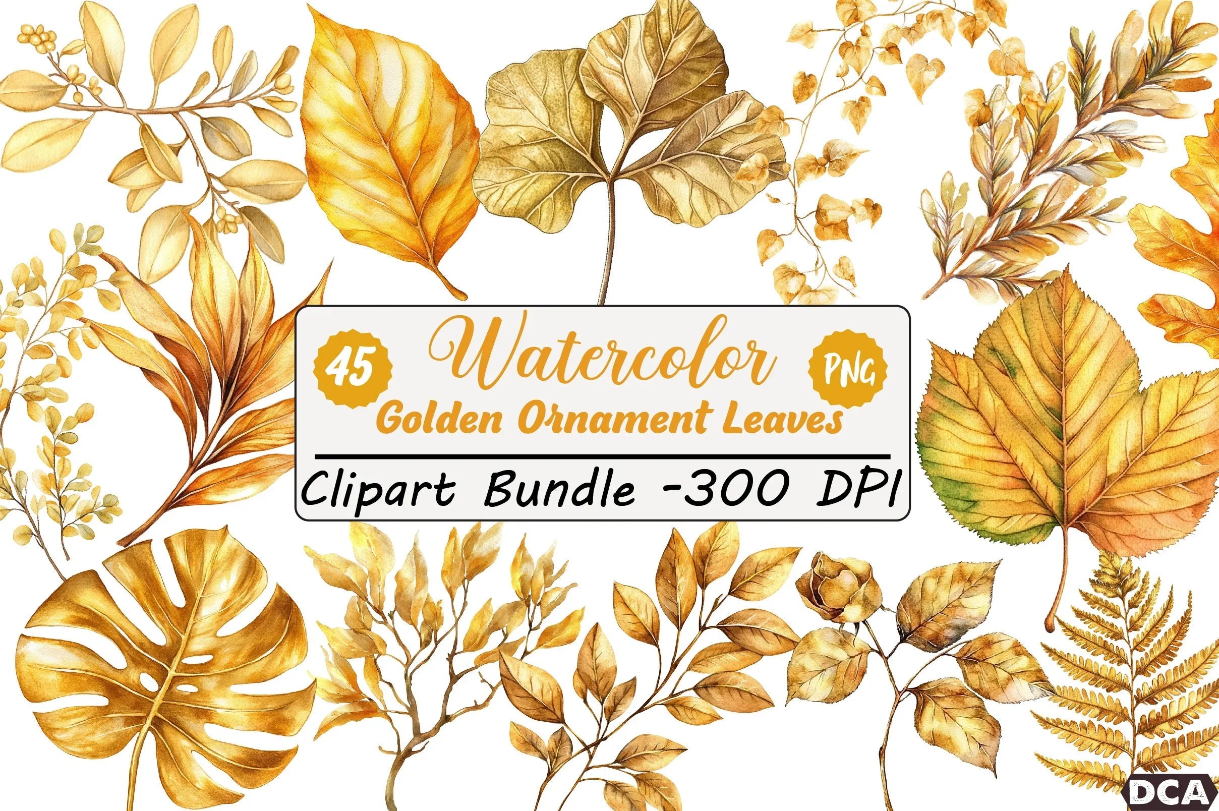 Golden Ornament Leaves Clipart Bundle - CraftNest - Digital Crafting and Art