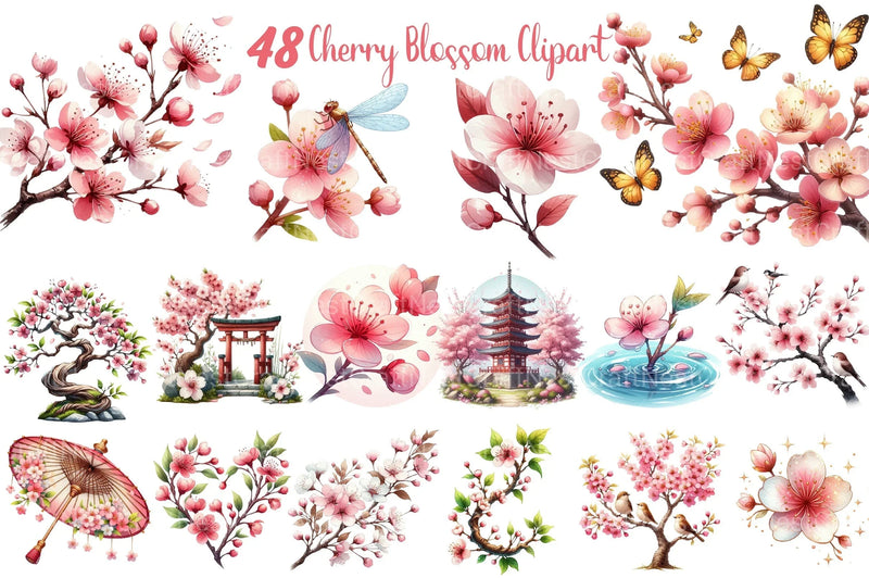 Japanese Cherry Blossom Clipart Bundle - CraftNest - Digital Crafting and Art