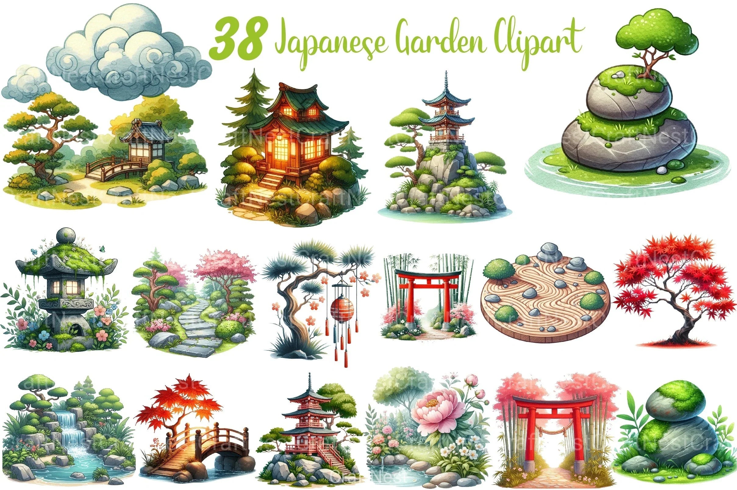 Japanese Garden Clipart Bundle - CraftNest - Digital Crafting and Art