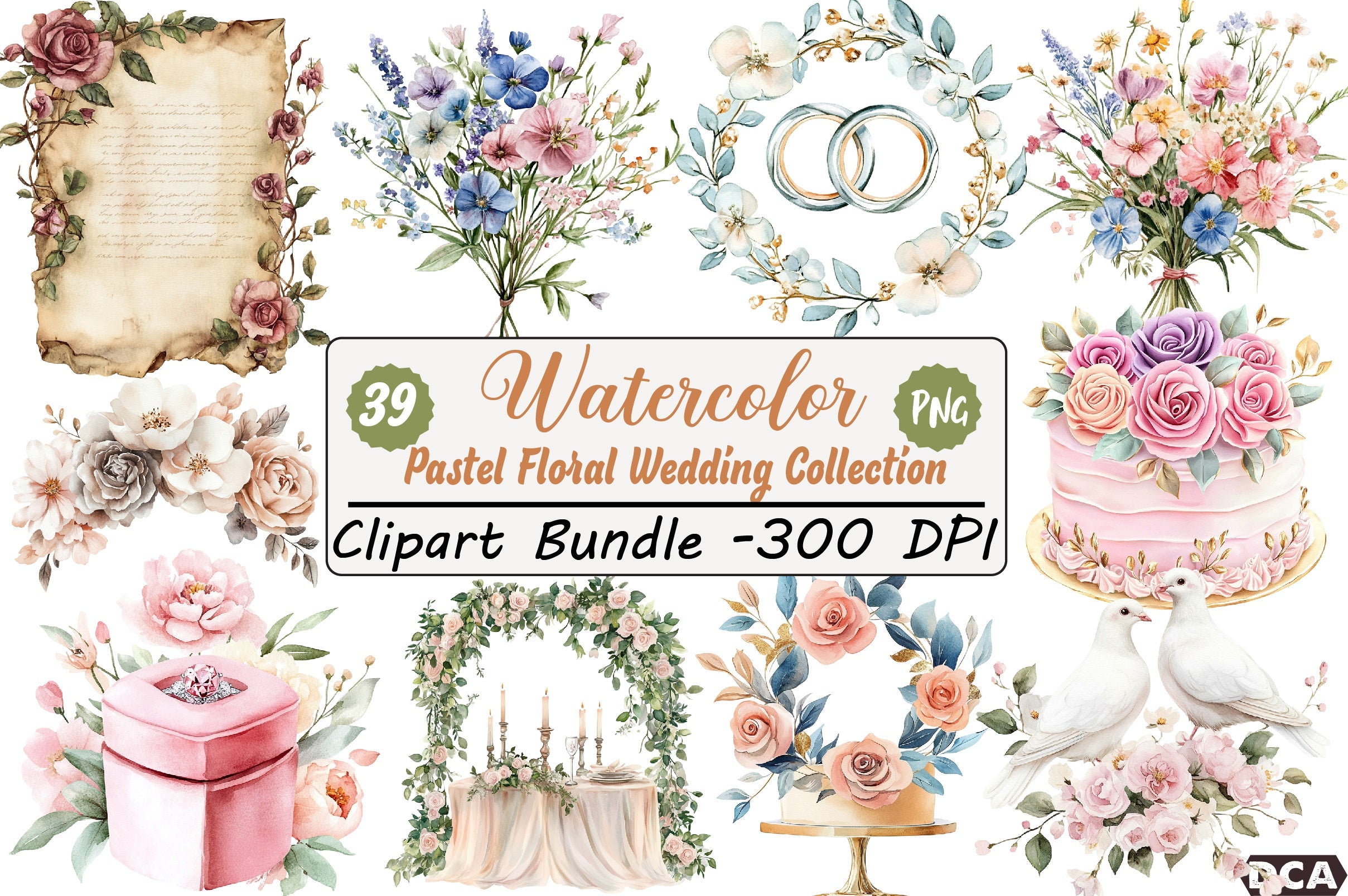 Pastel Floral Wedding Clipart Bundle Collection