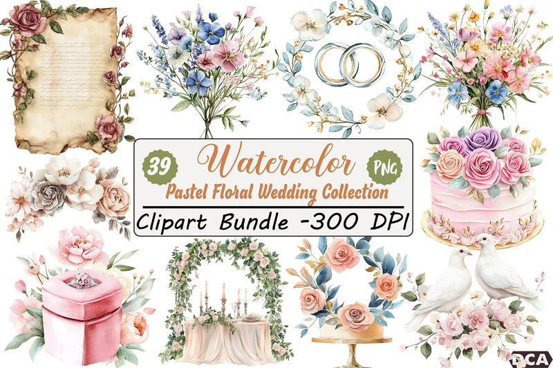 Pastel Floral Wedding Clipart Bundle Collection - CraftNest - Digital Crafting and Art