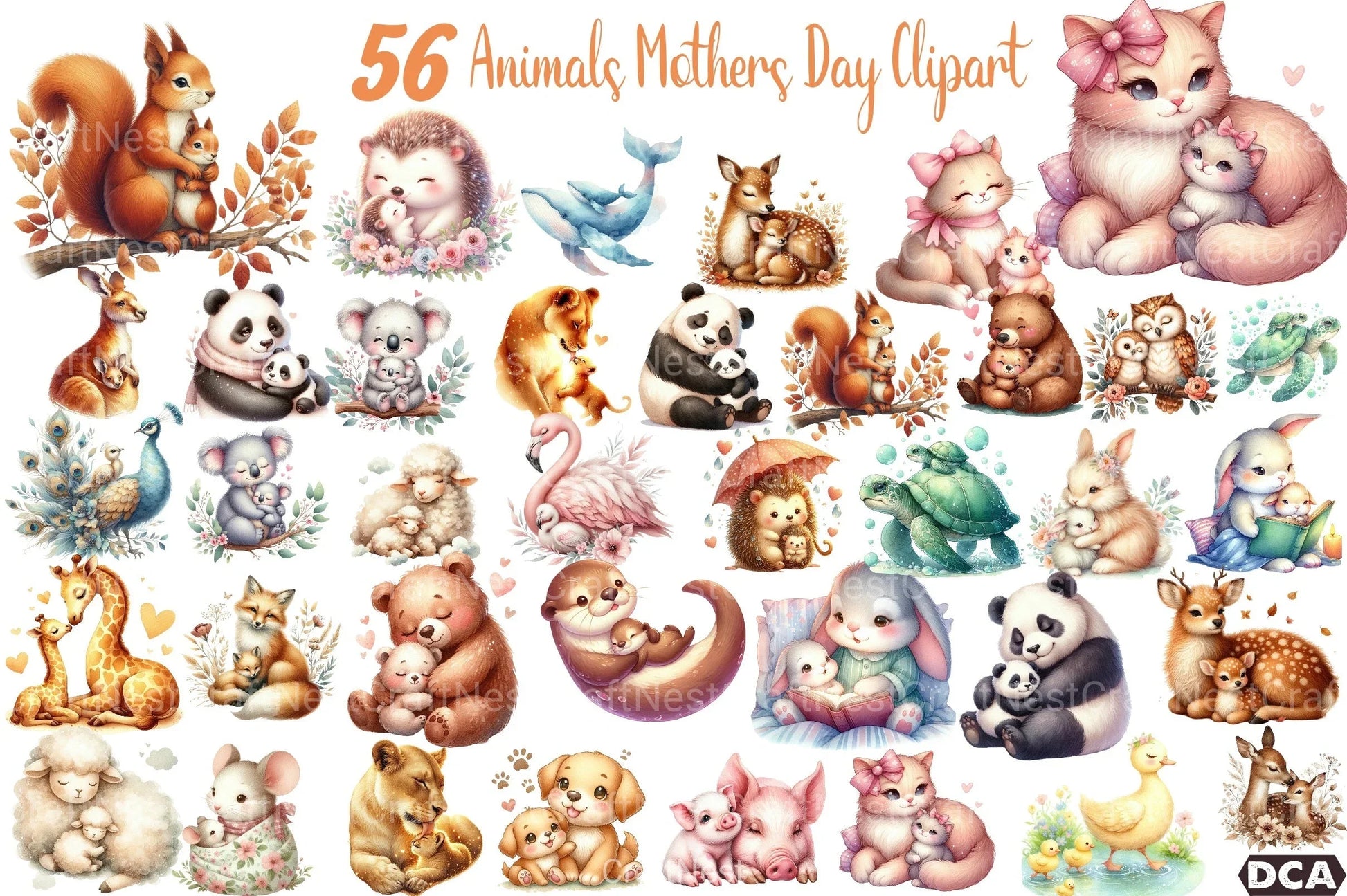 Cute Animal Mother's Day Clipart Bundle - CraftNest - Digital Crafting and Art