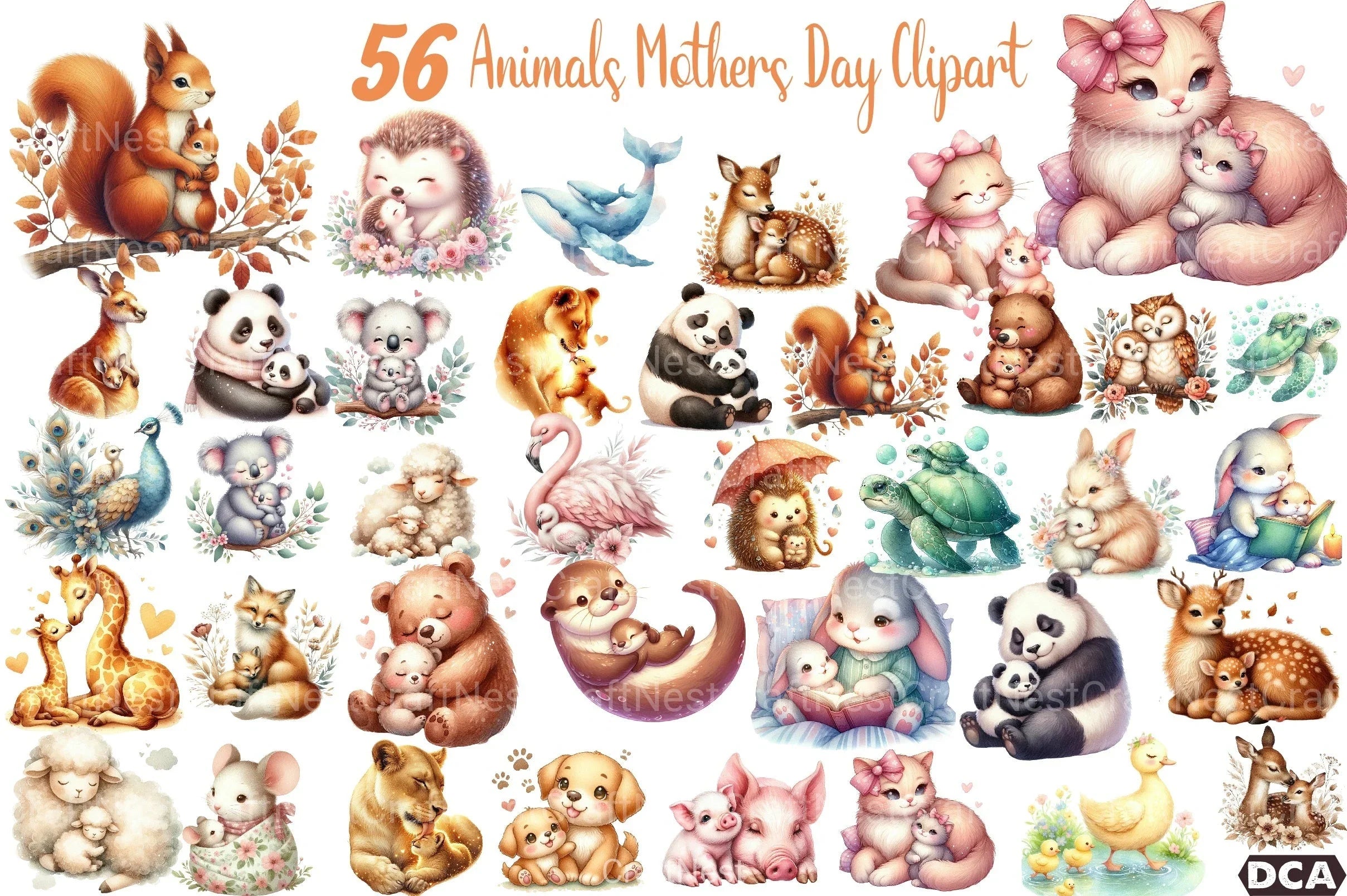 Cute Animal Mother's Day Clipart Bundle - CraftNest - Digital Crafting and Art