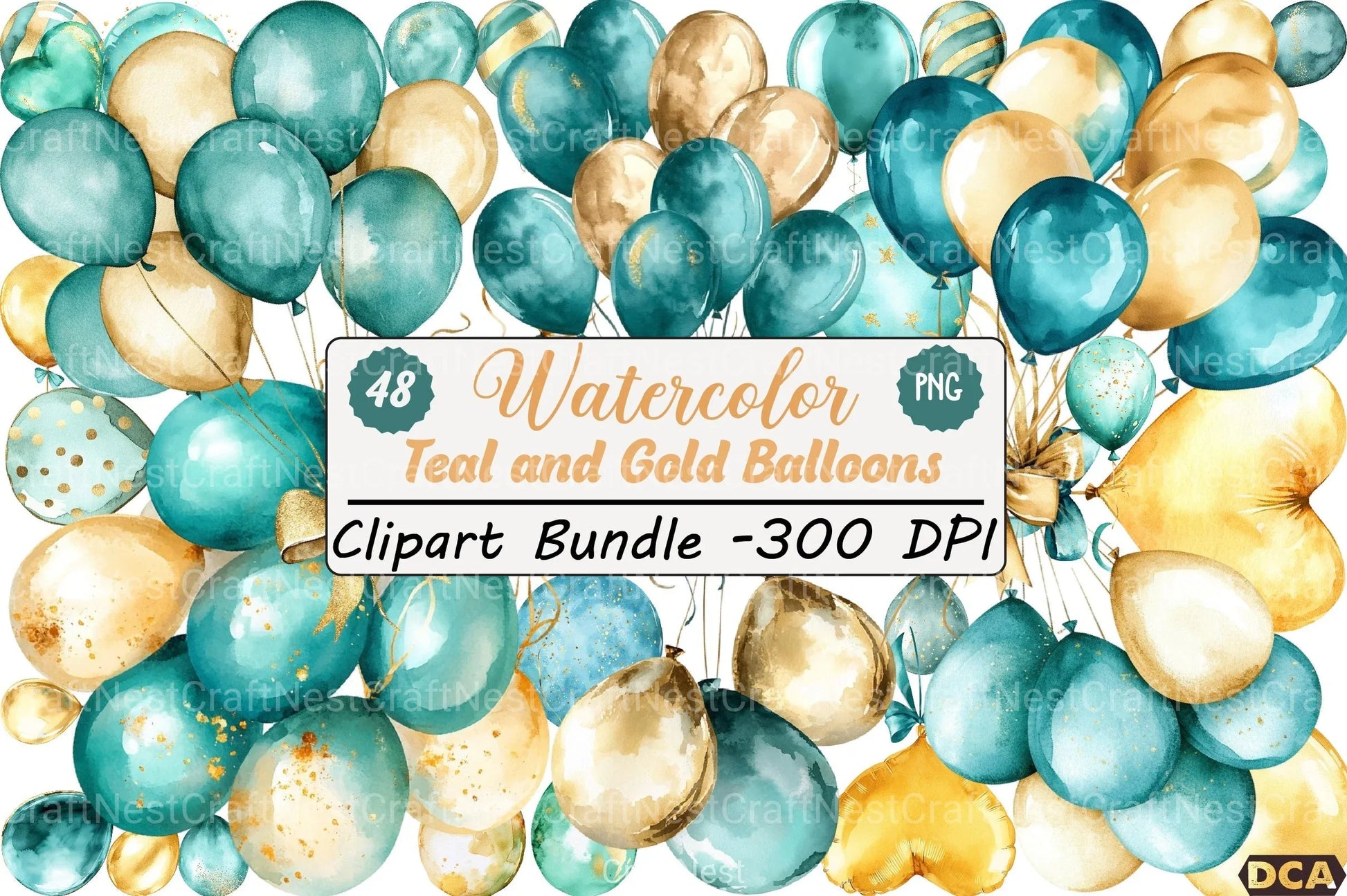 Teal and Gold Balloons Clipart Bundle - CraftNest - Digital Crafting and Art
