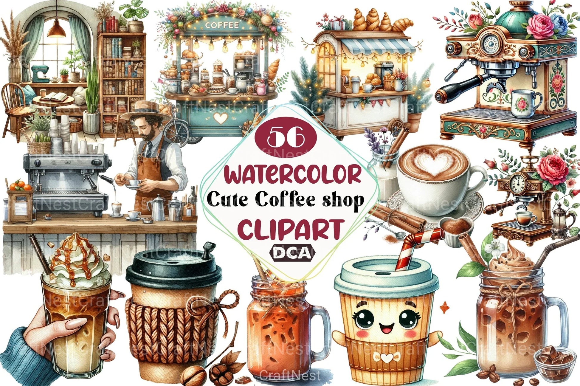 Cute Coffee Shop Café Clipart Bundle - CraftNest - Digital Crafting and Art