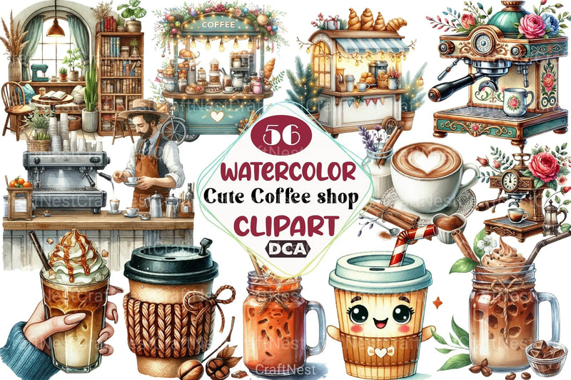 Cute Coffee Shop Café Clipart Bundle - CraftNest - Digital Crafting and Art
