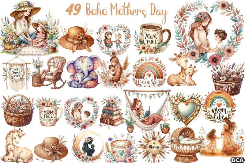 Boho Mother's Day Clipart Bundle 123 - CraftNest - Digital Crafting and Art