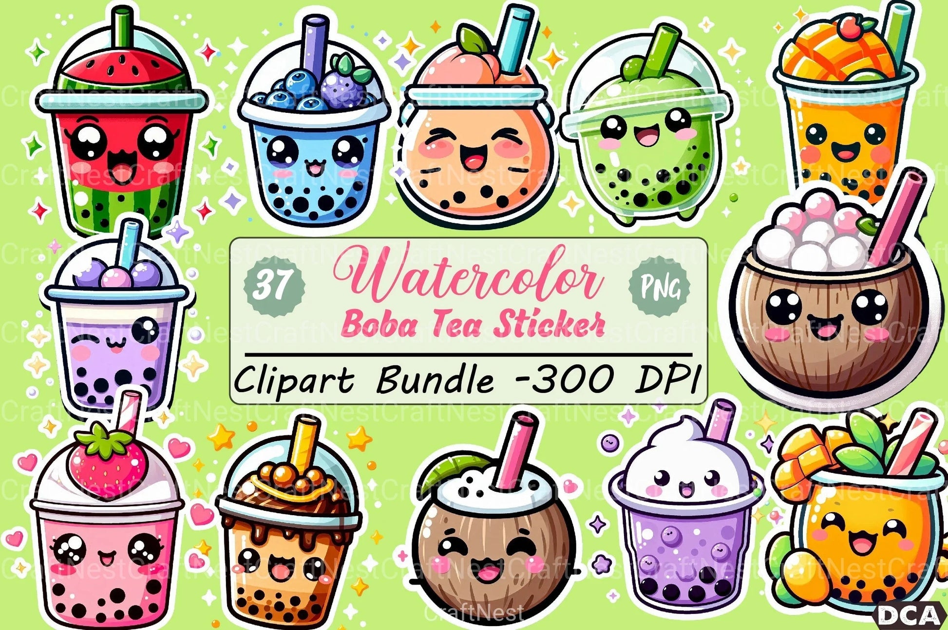 Boba Tea Sticker Clipart Bundle - CraftNest - Digital Crafting and Art