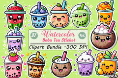 Boba Tea Sticker Clipart Bundle - CraftNest - Digital Crafting and Art