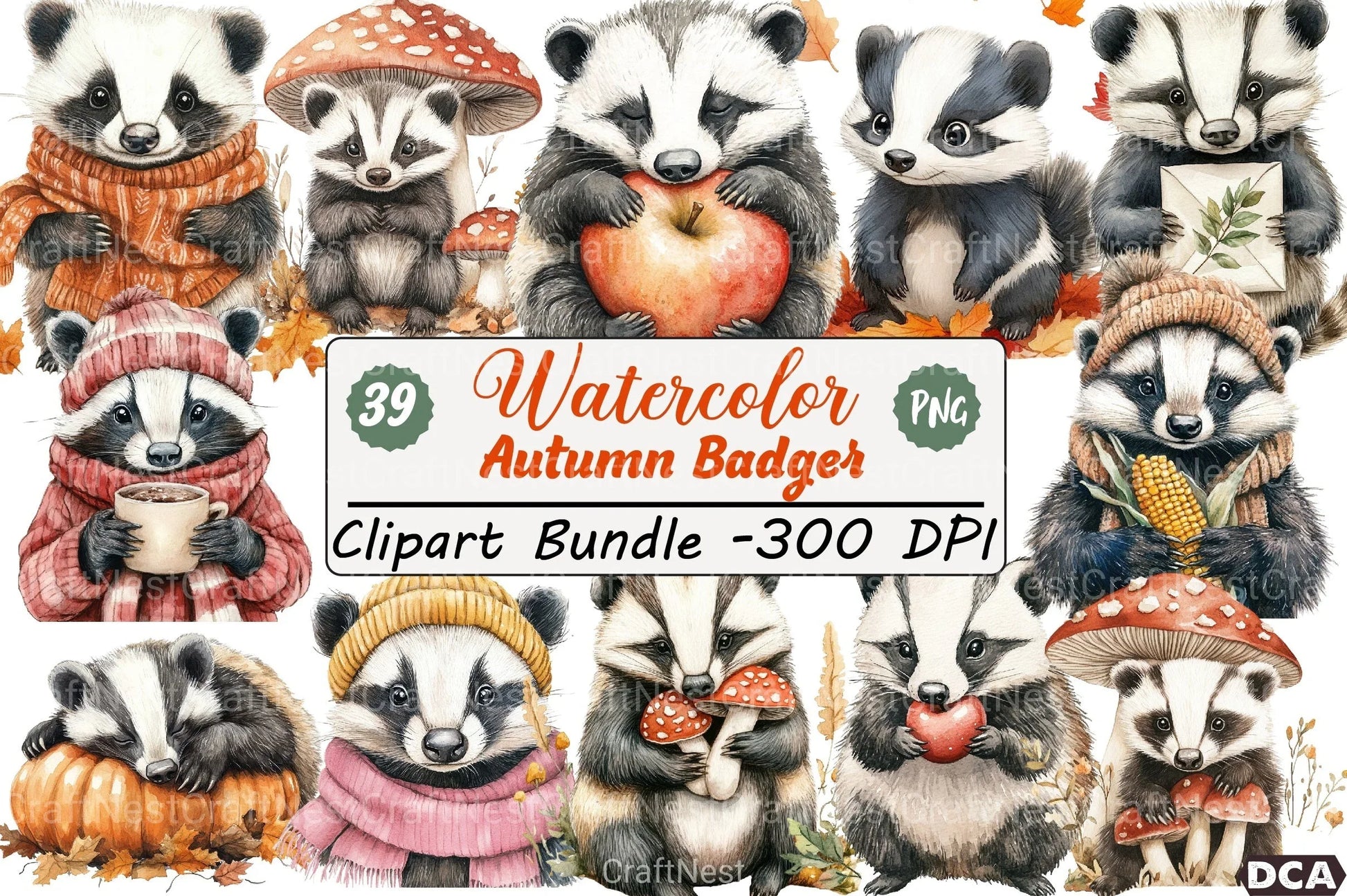 Autumn Badger Clipart Bundle - CraftNest - Digital Crafting and Art