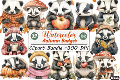 Autumn Badger Clipart Bundle - CraftNest - Digital Crafting and Art