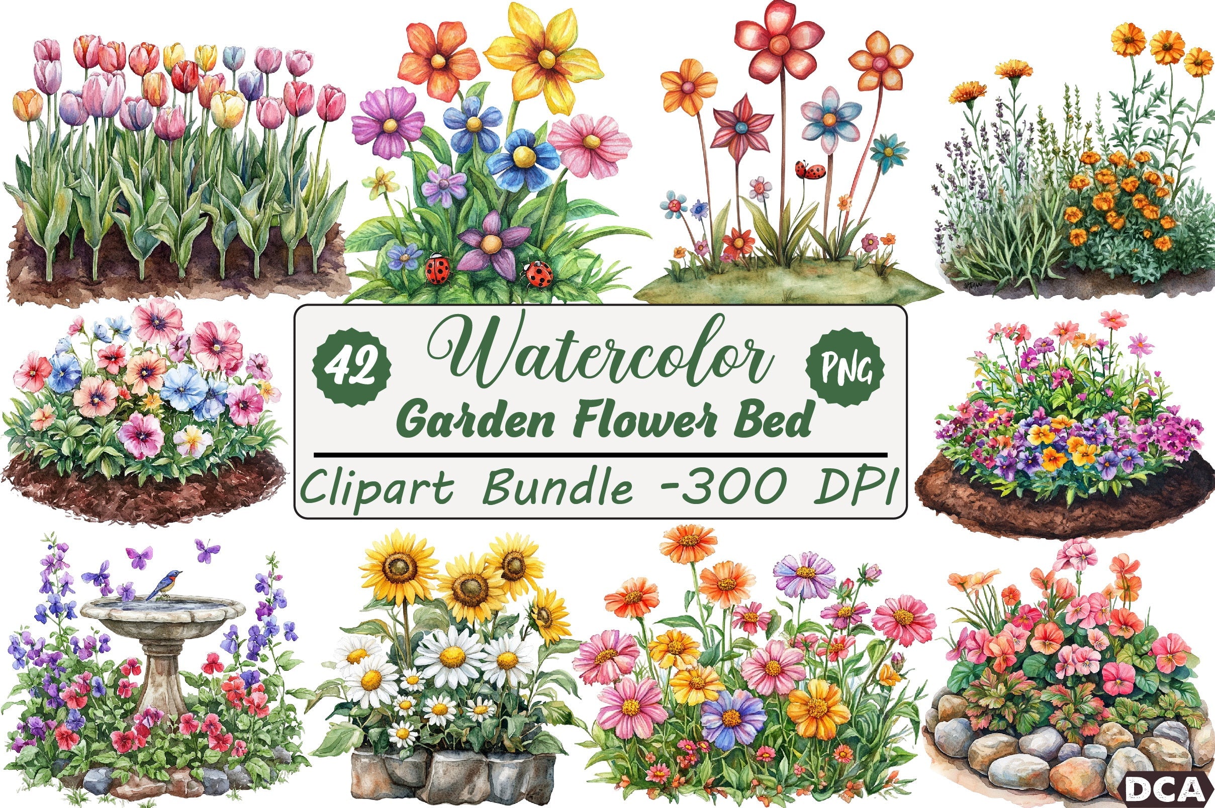 Garden Flower Bed Clipart Bundle