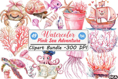 Pink Sea Adventure Clipart Bundle - CraftNest - Digital Crafting and Art