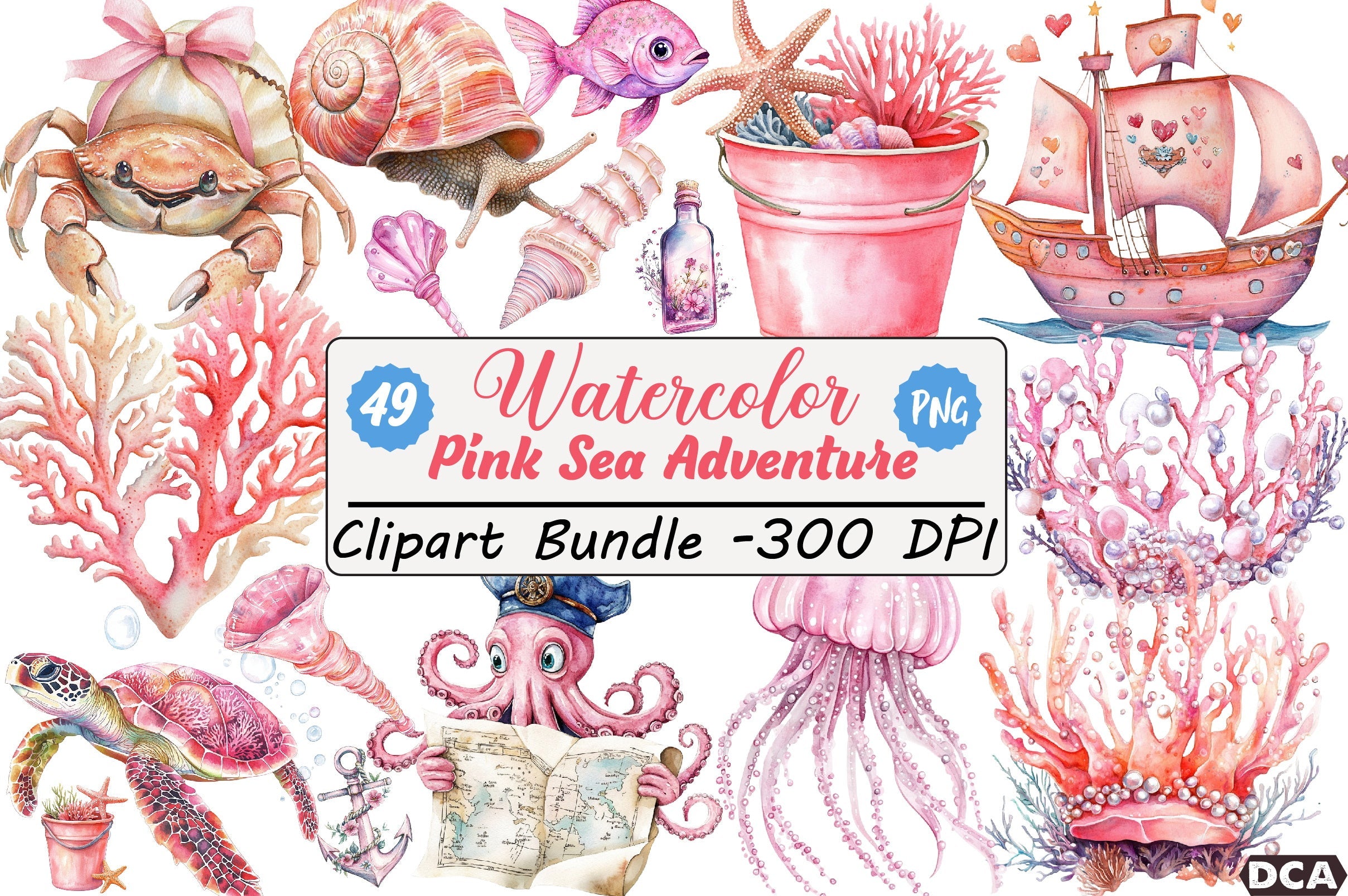 Pink Sea Adventure Clipart Bundle