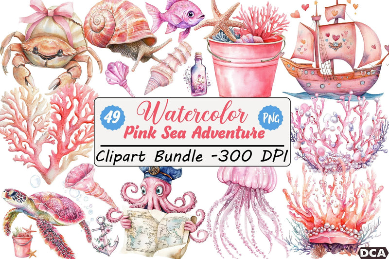 Pink Sea Adventure Clipart Bundle - CraftNest - Digital Crafting and Art