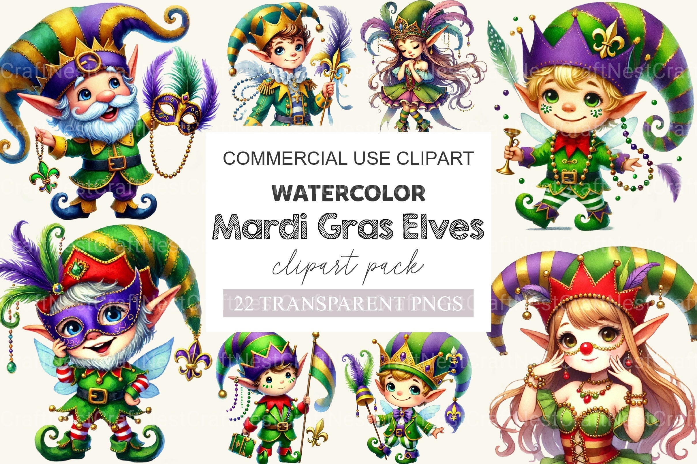 Mardi Gras Elves Clipart Bundle