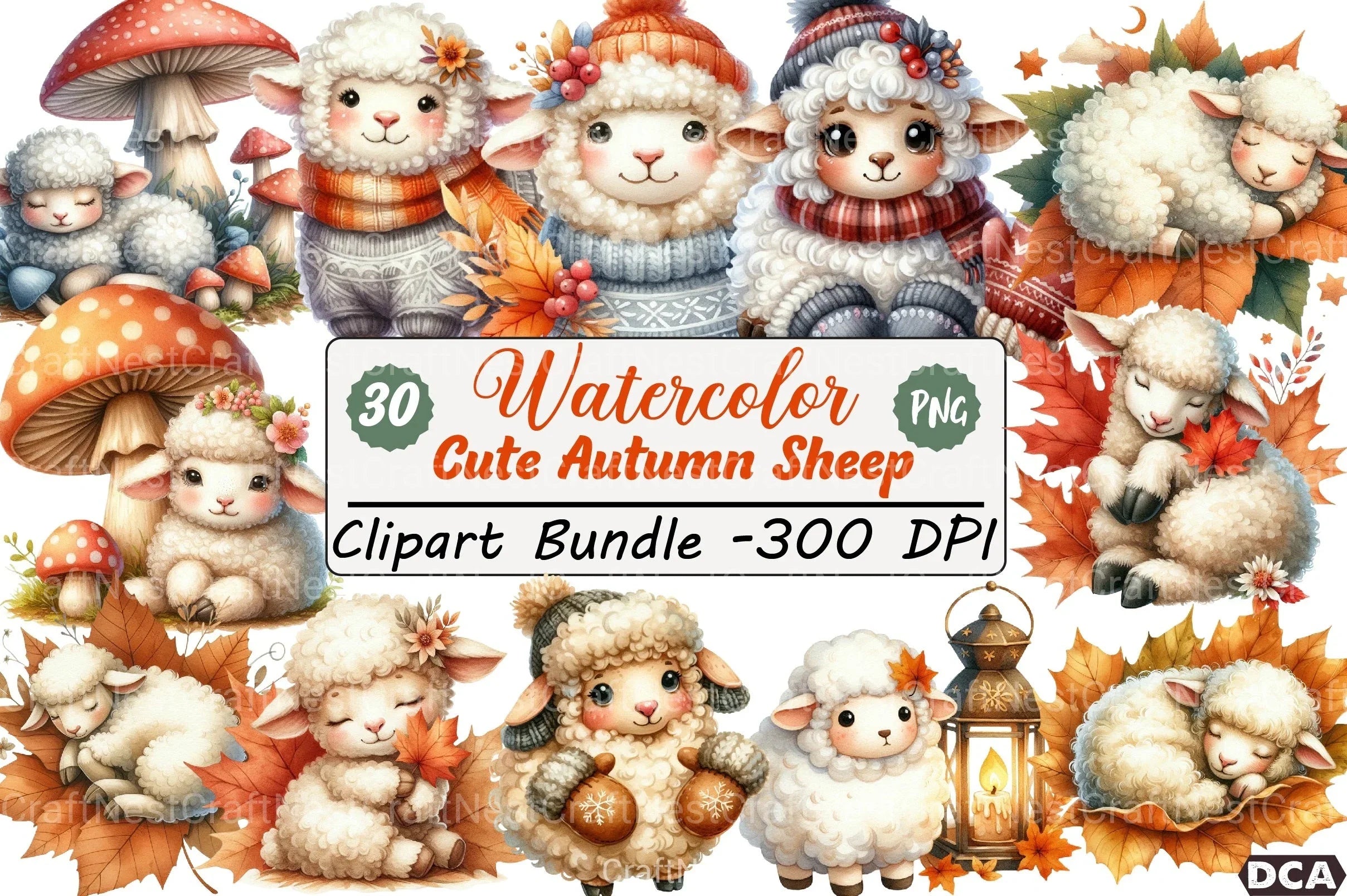 Cute Autumn Sheep Clipart Bundle 12 - CraftNest - Digital Crafting and Art