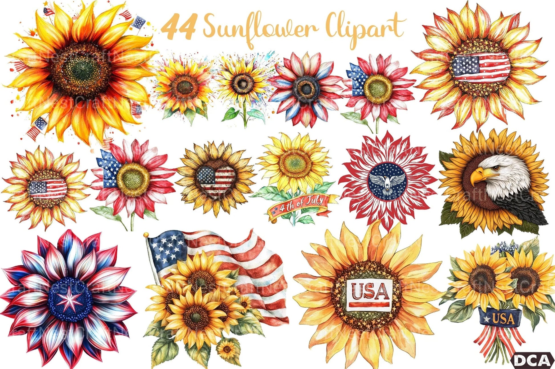 Sunflower 4th of July Clipart Bundle 23 - CraftNest - Digital Crafting and Art