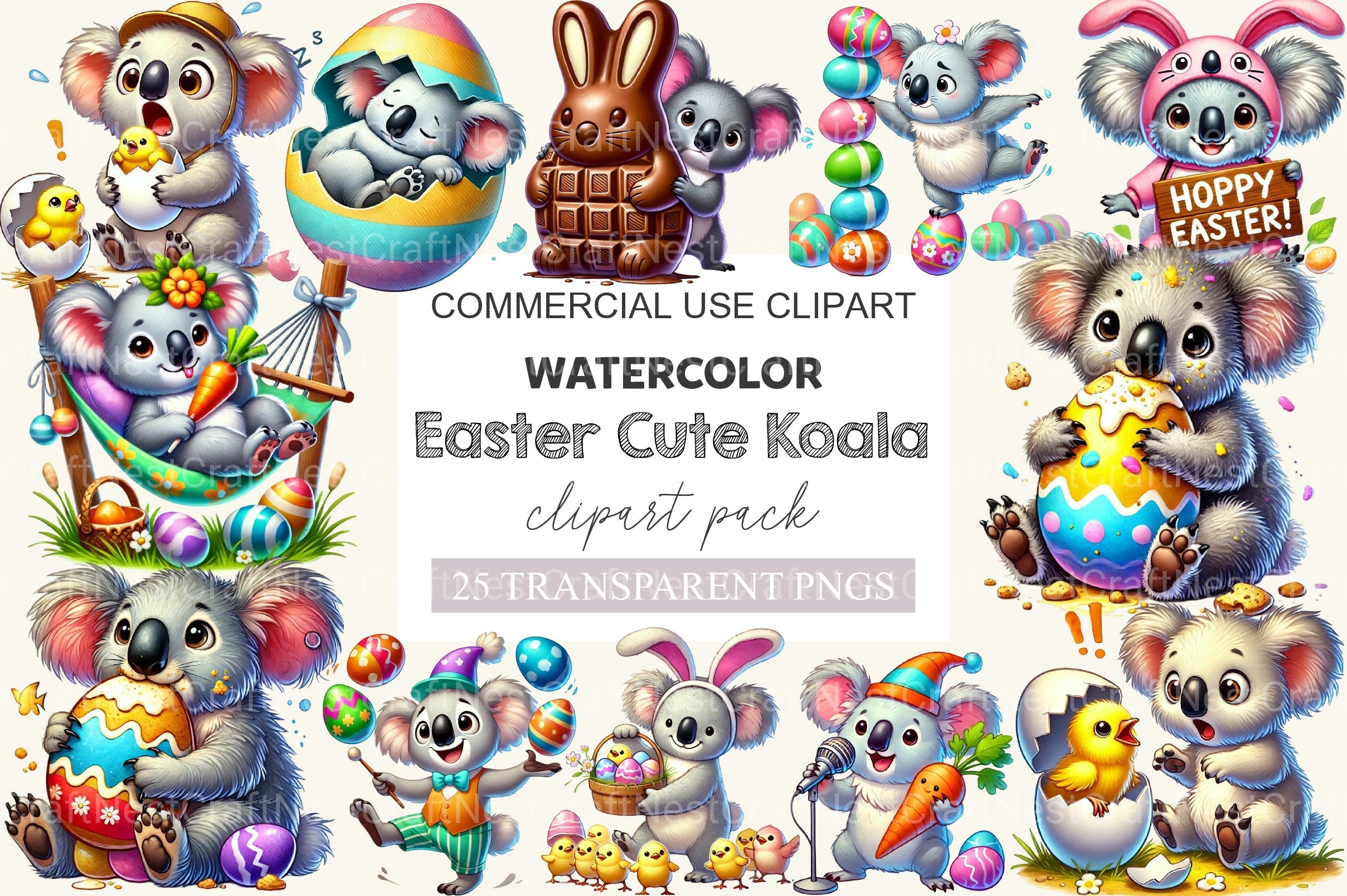 Funny Easter Koala Clipart Bundle
