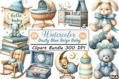 Dusty Blue Beige Baby Nursery Clipart Bundle - CraftNest - Digital Crafting and Art