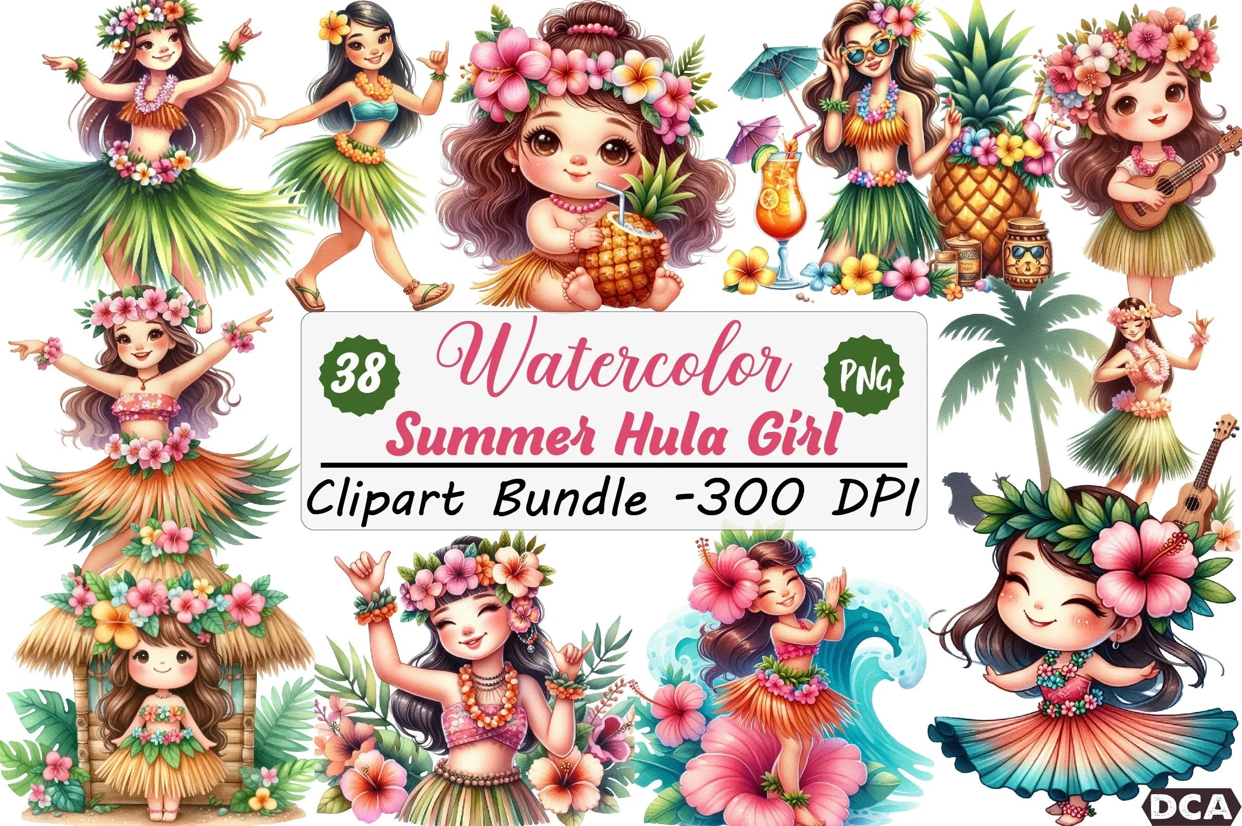 Summer Hula Girl Clipart Bundle - CraftNest - Digital Crafting and Art