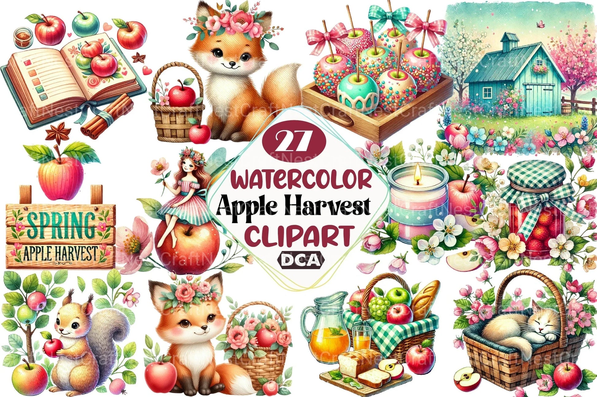 Spring Apple Harvest Clipart Bundle 45 - CraftNest - Digital Crafting and Art