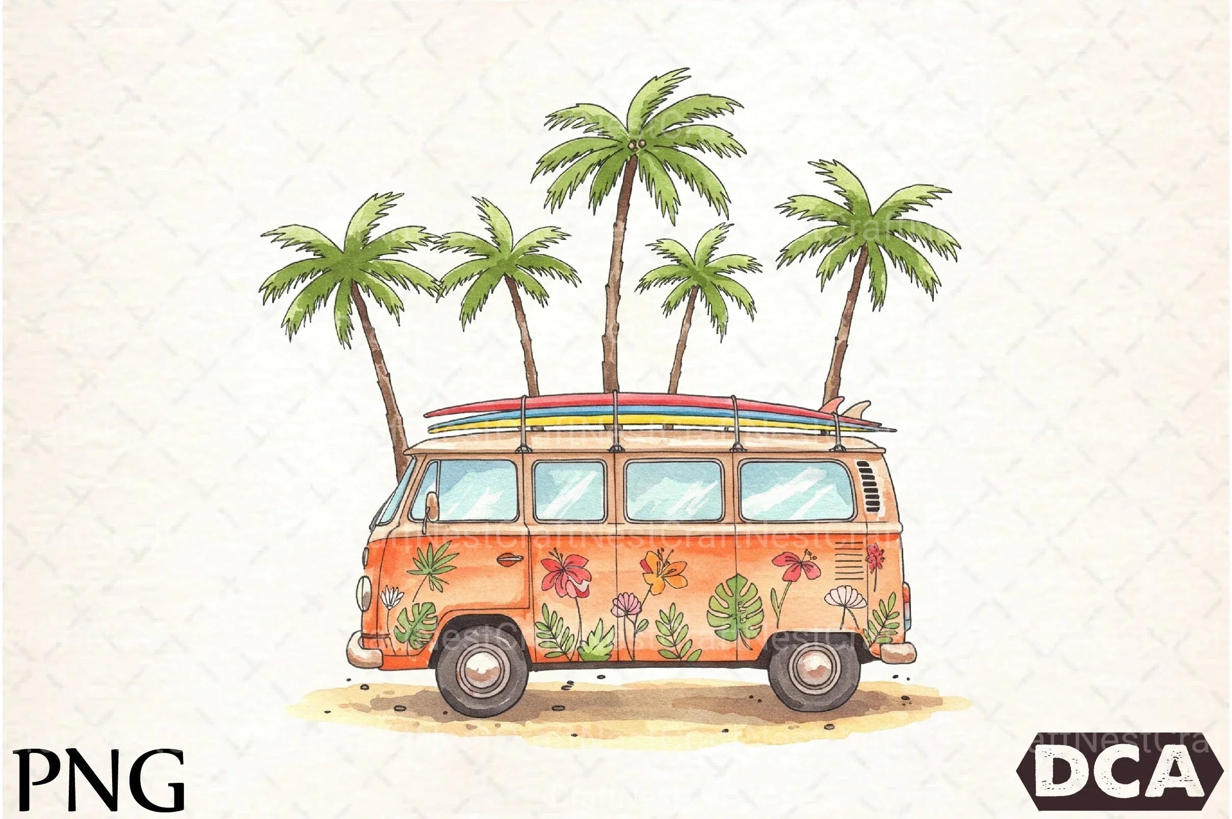 Vintage Van with Surfboards Clipart Bundle - CraftNest - Digital Crafting and Art