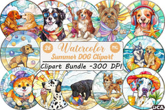 Round Stained Glass Summer Dog Clipart Bundle - CraftNest - Digital Crafting and Art