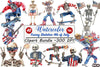 Funny Skeleton 4th of July Clipart Bundle