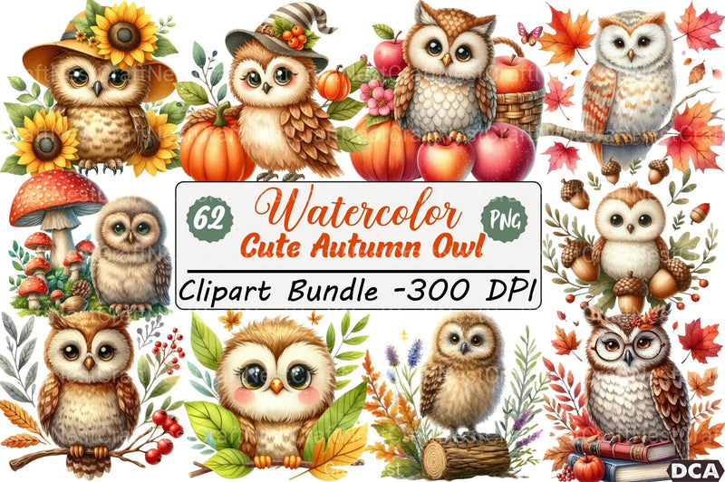 Cute Autumn Owl Clipart Bundle 1 - CraftNest - Digital Crafting and Art