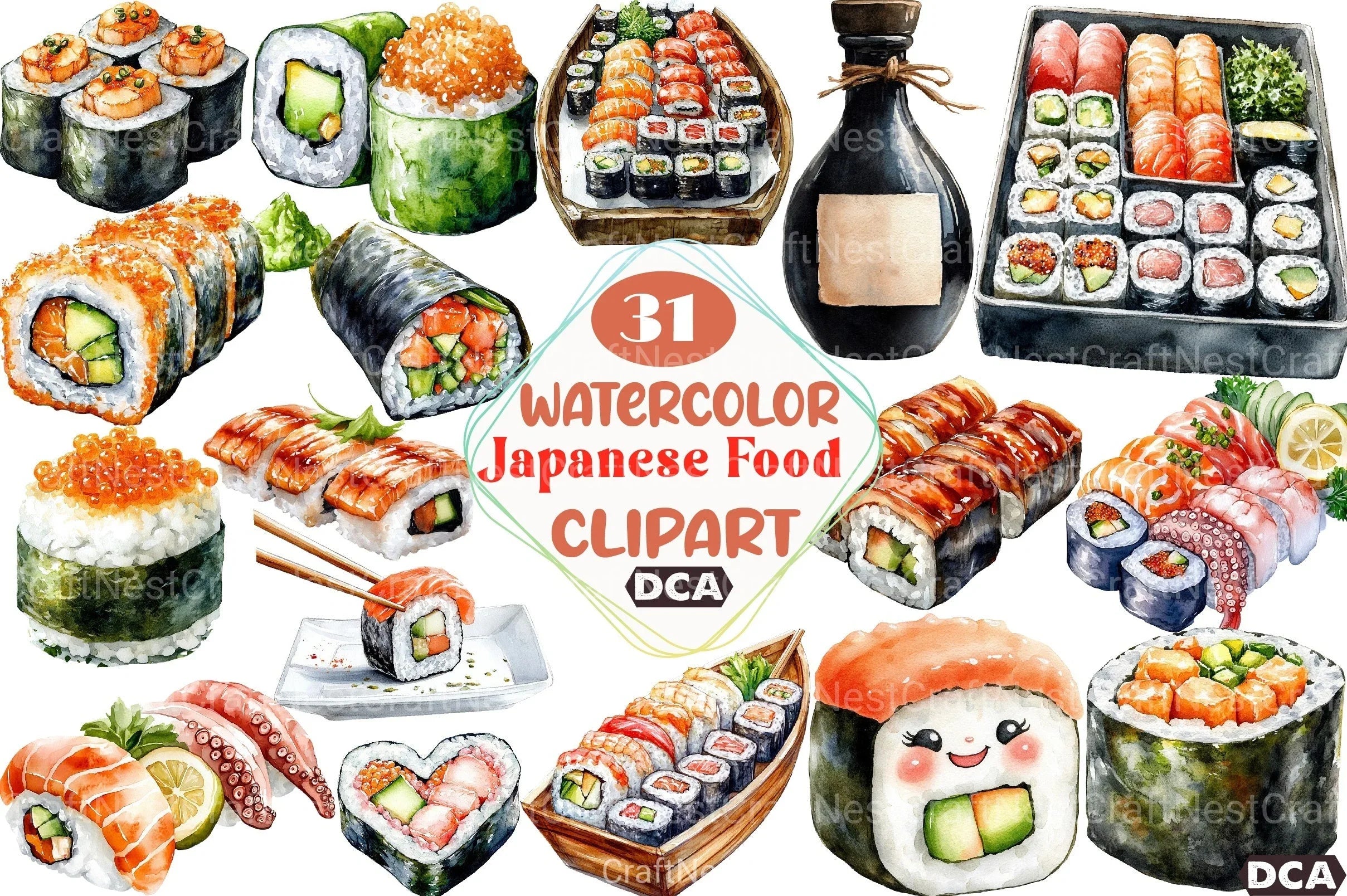 Sushi Japanese Food Clipart Bundle - CraftNest - Digital Crafting and Art