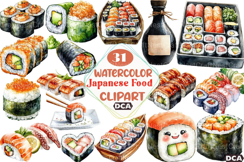 Sushi Japanese Food Clipart Bundle - CraftNest - Digital Crafting and Art