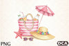 Pink Striped Beach Bag with Drinks Clipart Bundle
