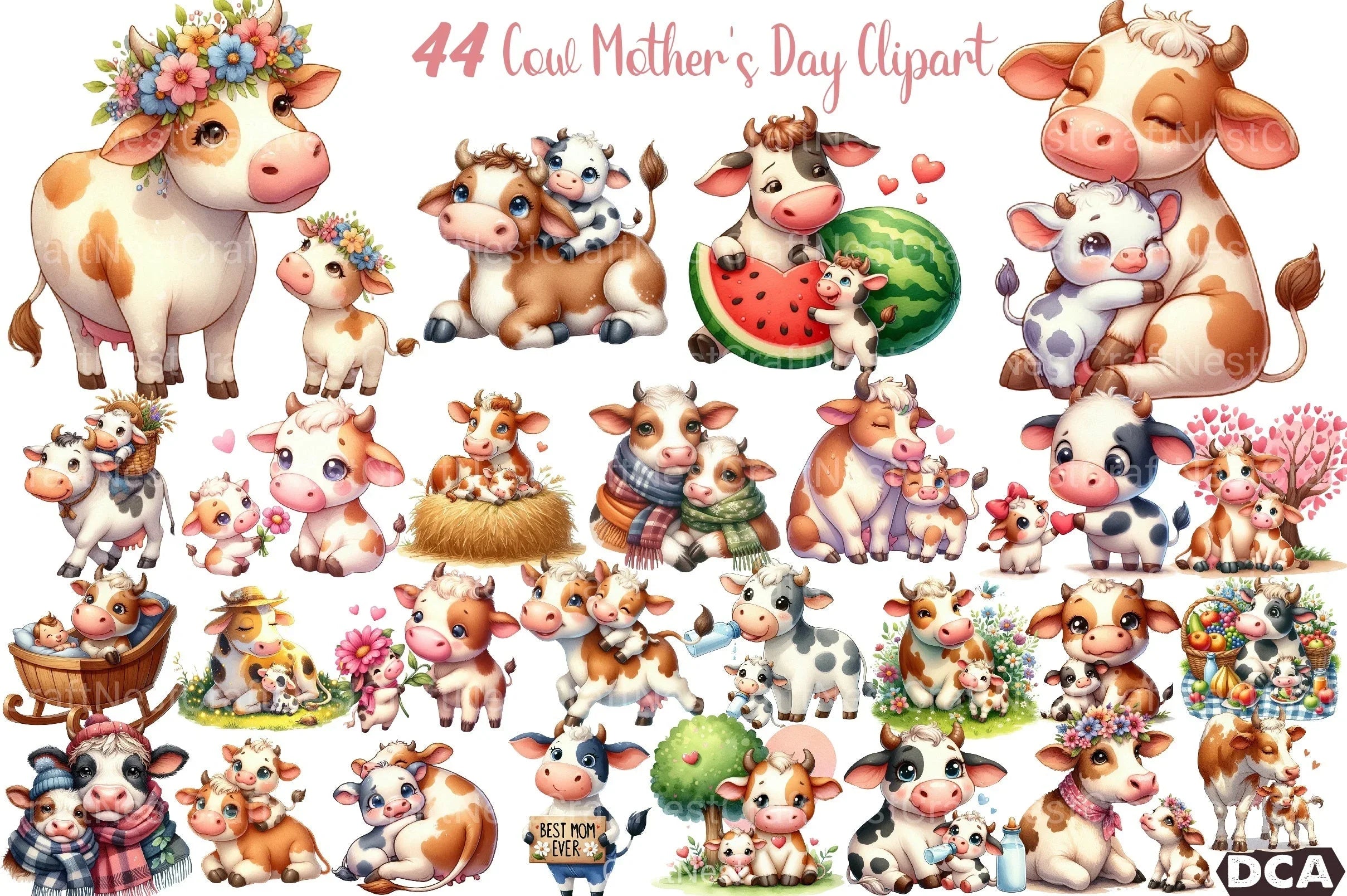 Cow Mother's Day Clipart Bundle - CraftNest - Digital Crafting and Art
