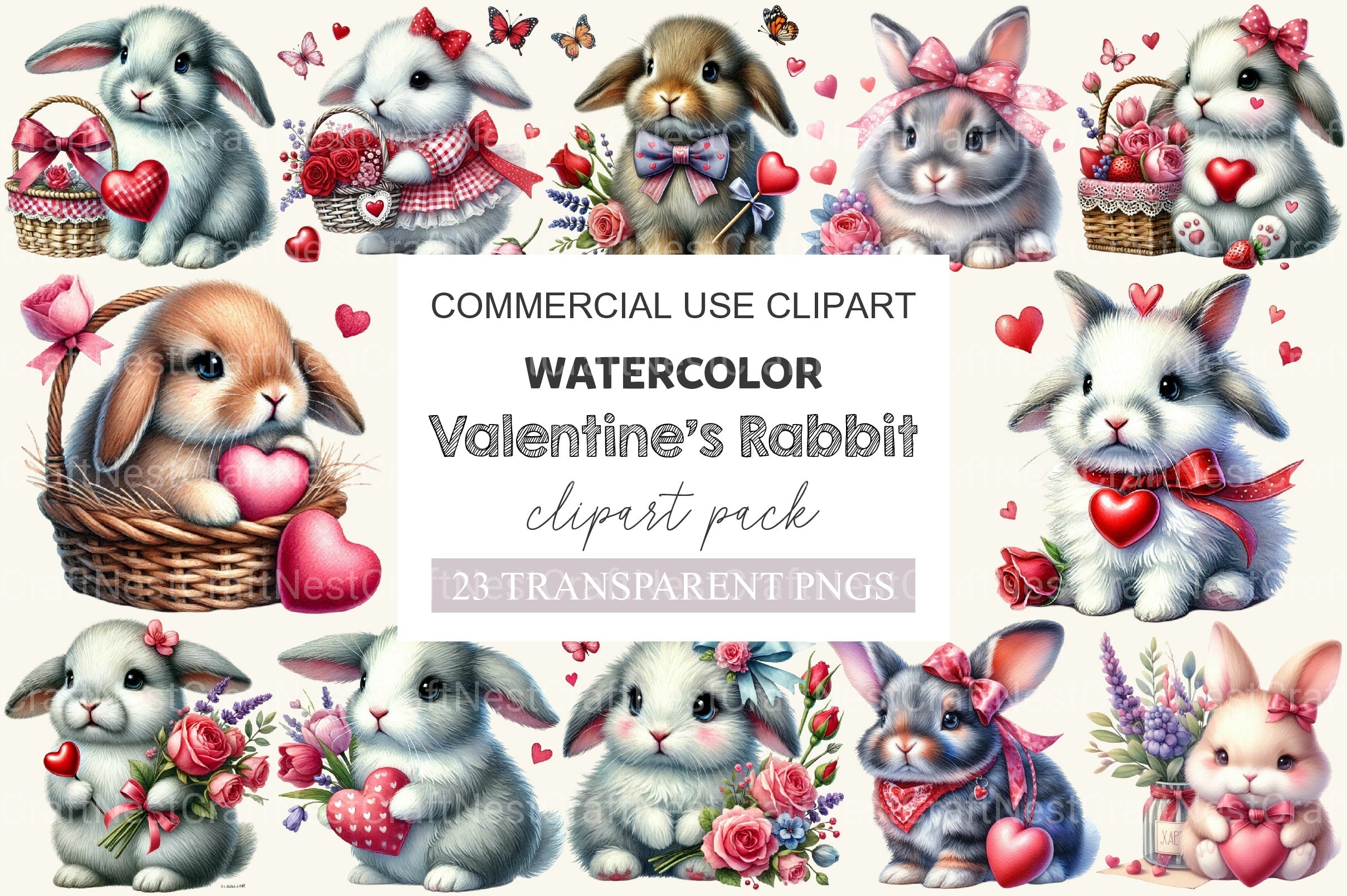 Valentine Rabbit Clipart Bundle