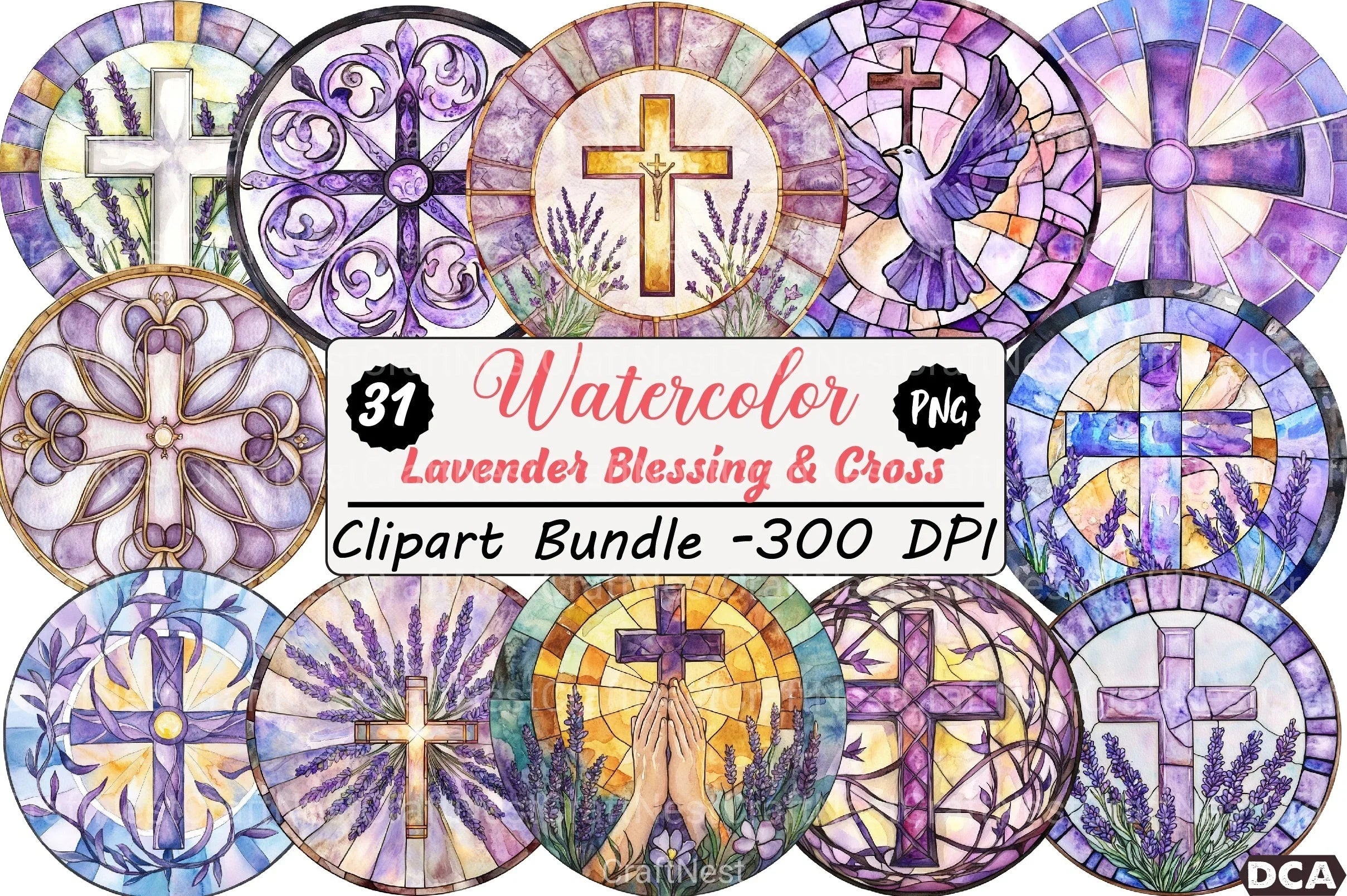 Lavender Blessing & Cross Stained Glass Clipart Bundle - CraftNest - Digital Crafting and Art