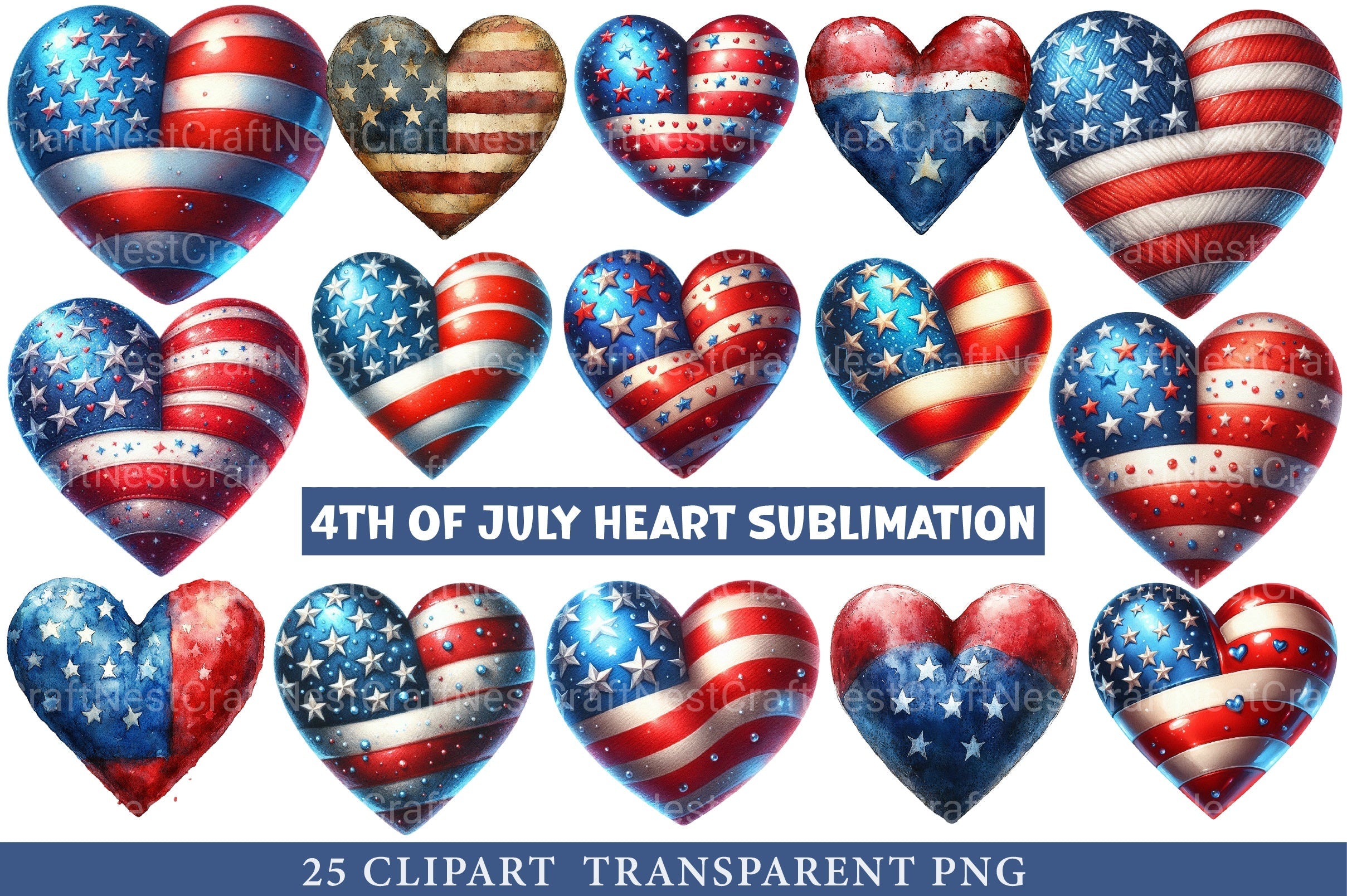 4th Of July Heart Sublimation Clipart Bundle - CraftNest - Digital Crafting and Art