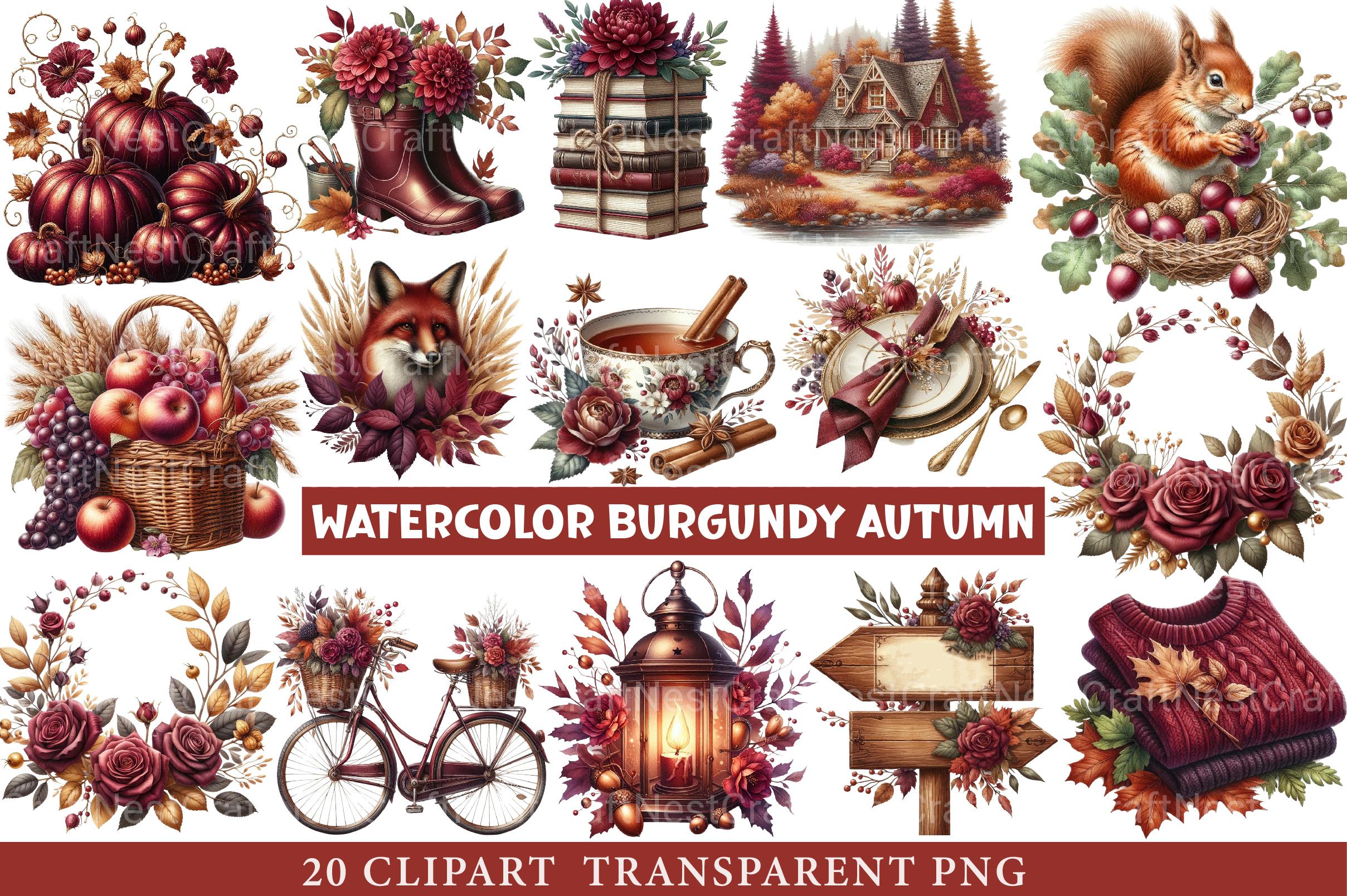 Burgundy Autumn Clipart - CraftNest - Digital Crafting and Art