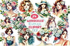 Spring White Roses & Woman Clipart Bundle 1 - CraftNest - Digital Crafting and Art
