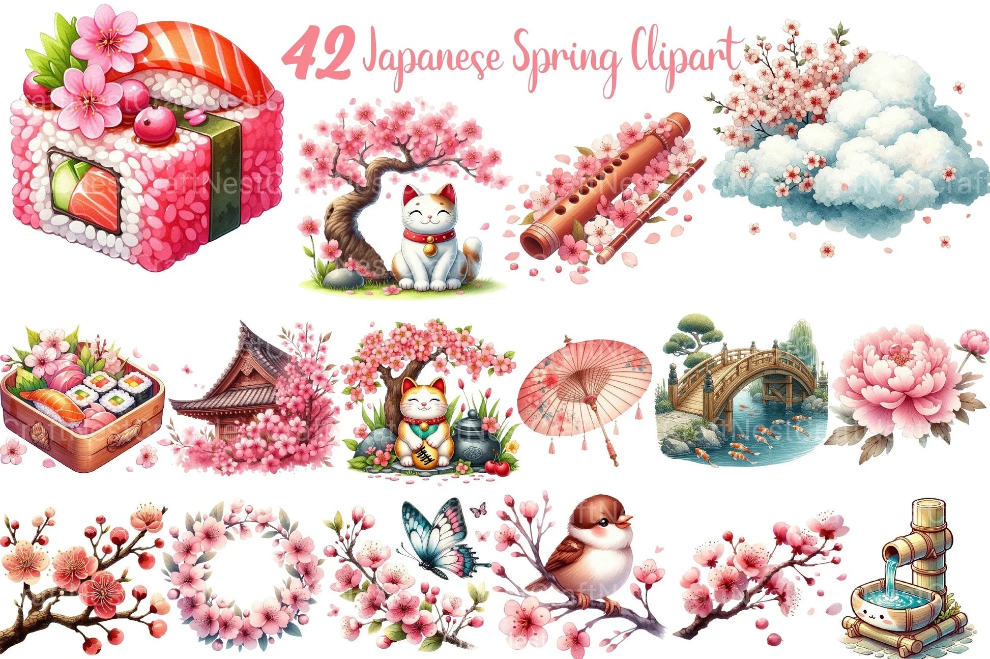 Japanese Spring Clipart Bundle - CraftNest - Digital Crafting and Art