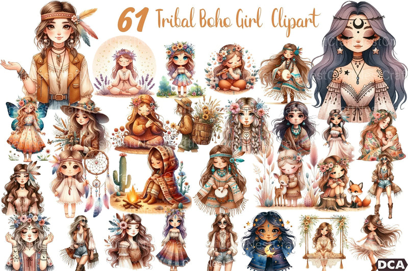 Tribal Boho Girl Clipart Bundle 14 - CraftNest - Digital Crafting and Art