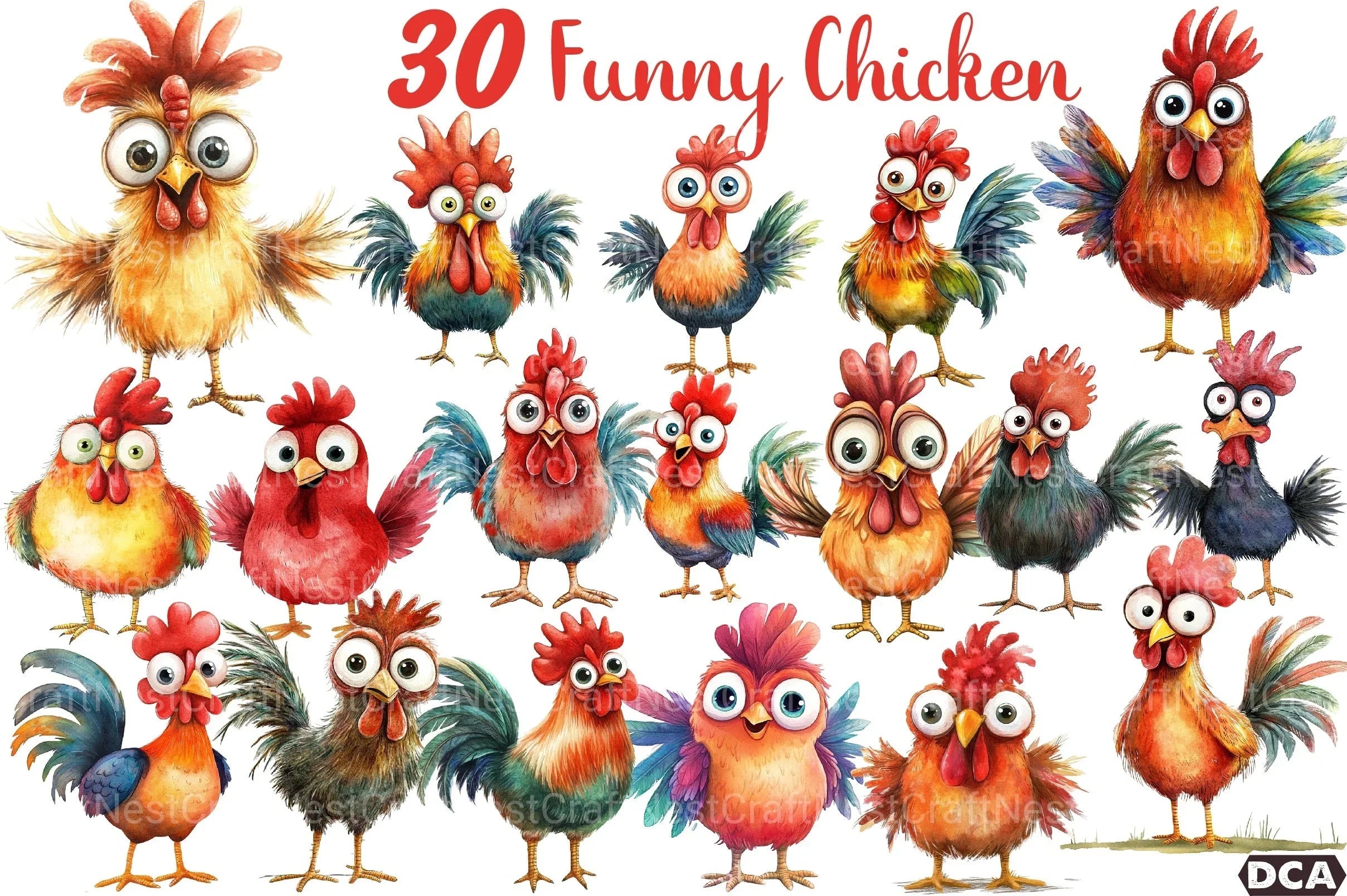 Quirky Funny Chicken Clipart Bundle 1 - CraftNest - Digital Crafting and Art