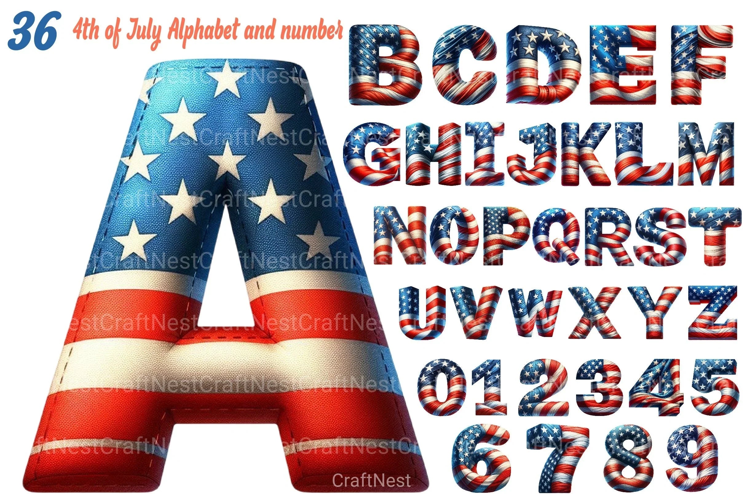 4th July Alphabet & Number Font Clipart Bundle - CraftNest - Digital Crafting and Art