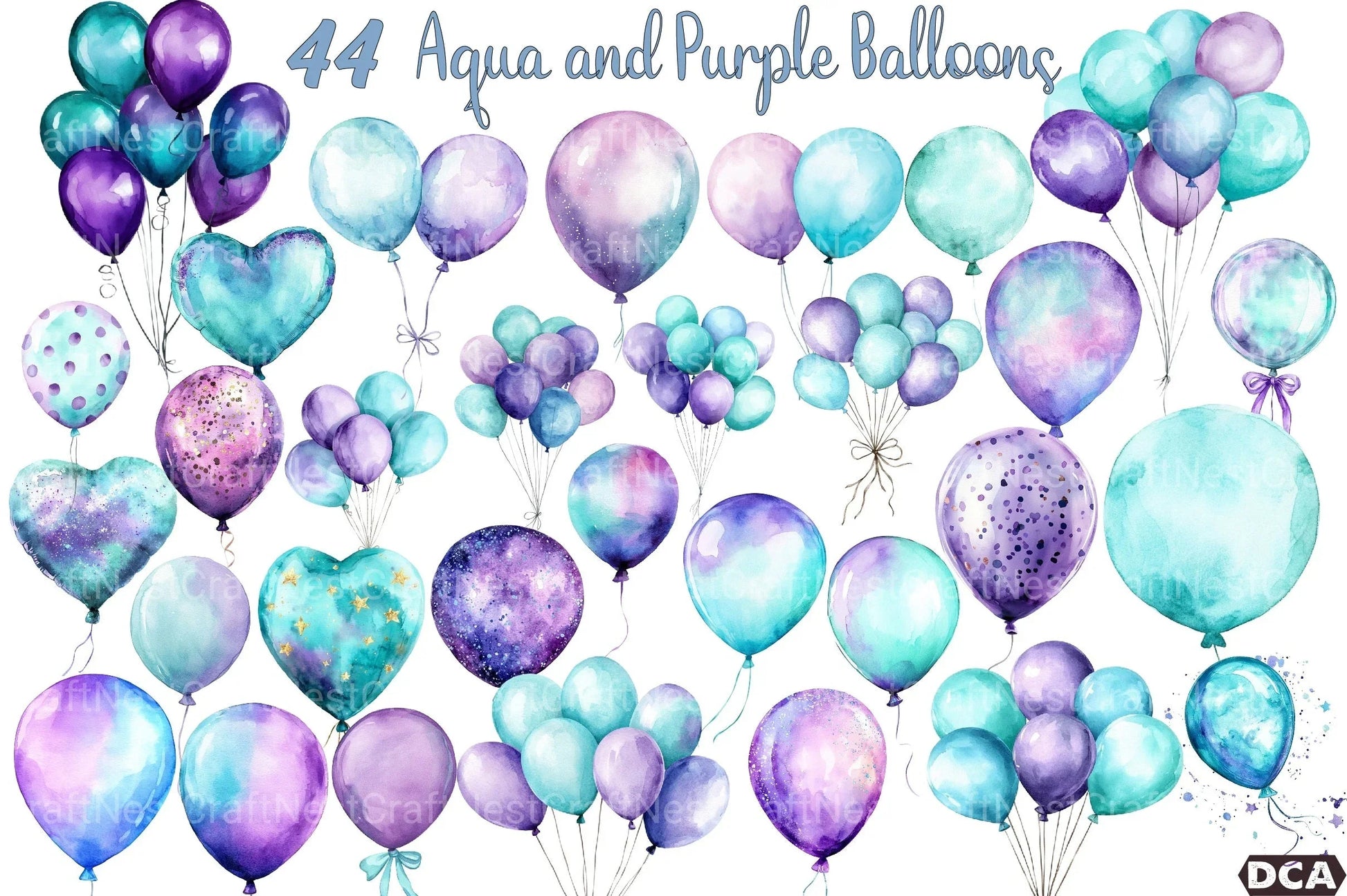 Aqua and Purple Balloons Clipart Bundle - CraftNest - Digital Crafting and Art