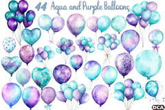 Aqua and Purple Balloons Clipart Bundle - CraftNest - Digital Crafting and Art