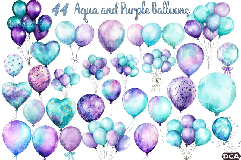 Aqua and Purple Balloons Clipart Bundle - CraftNest - Digital Crafting and Art