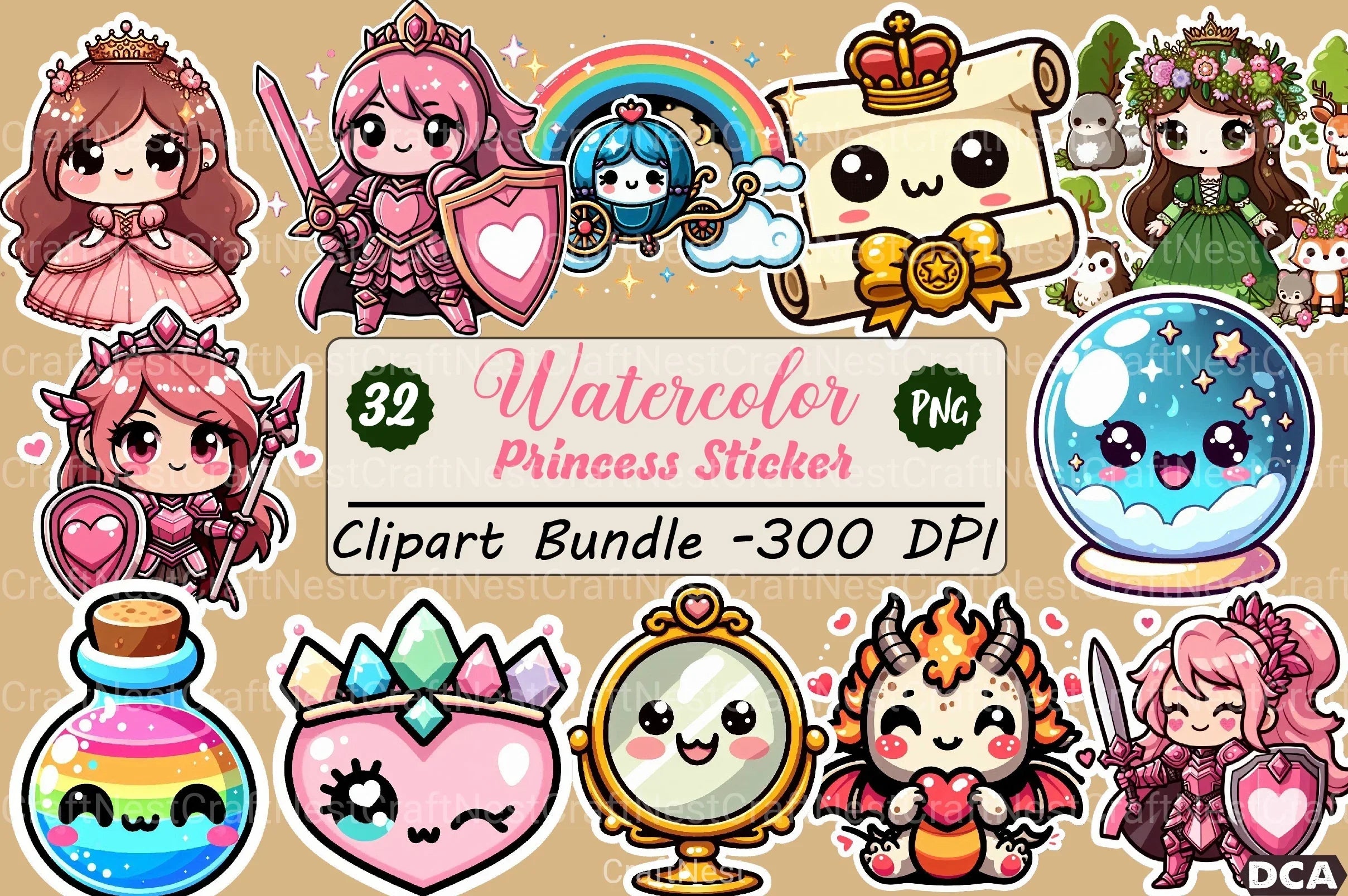 Princess Sticker Clipart Bundle